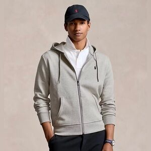 Polo Ralph Lauren Double Knit Full Zip Hoodie Gray Large Classic Pony
